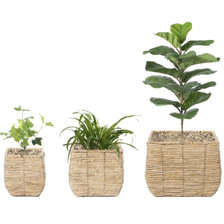 Vintiquewise Woven Square Flower Pot Planter with Leak-Proof Plastic Lining, PK 3 QI003833.3